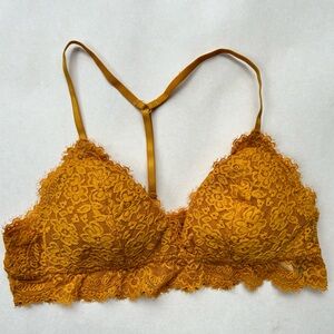 Aerie Lace T-Back Triangle Bralette Size medium m rust mustard orange